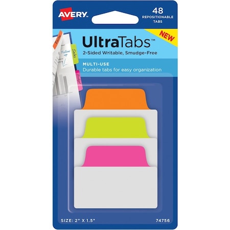 Avery Tabs, Ultra, 2, Neon, 48Pk AVE74756